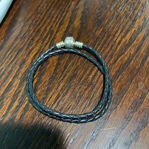 Double loop leather Pandora bracelet